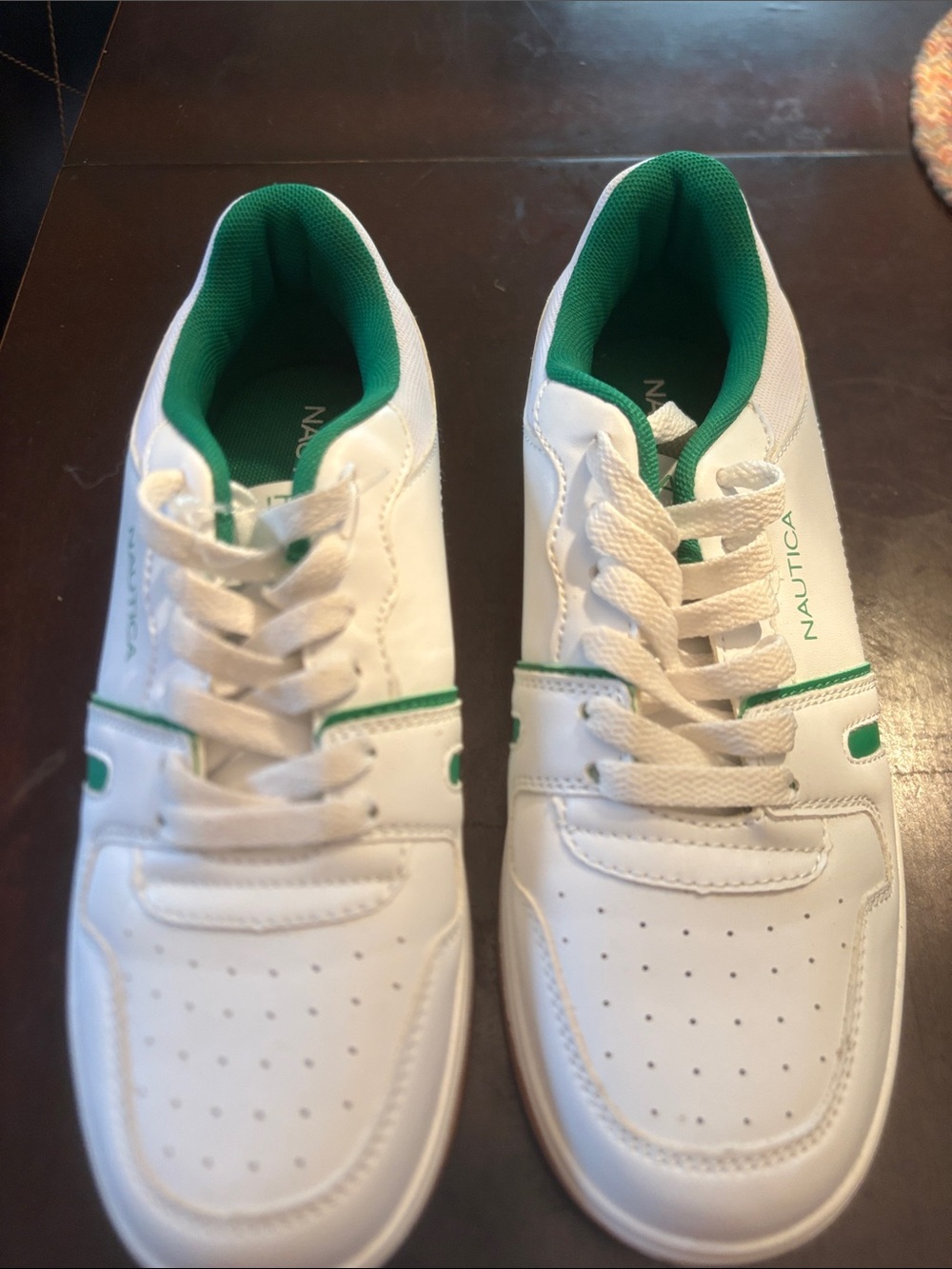 Nautica Boys White Sneakers with Green Accents